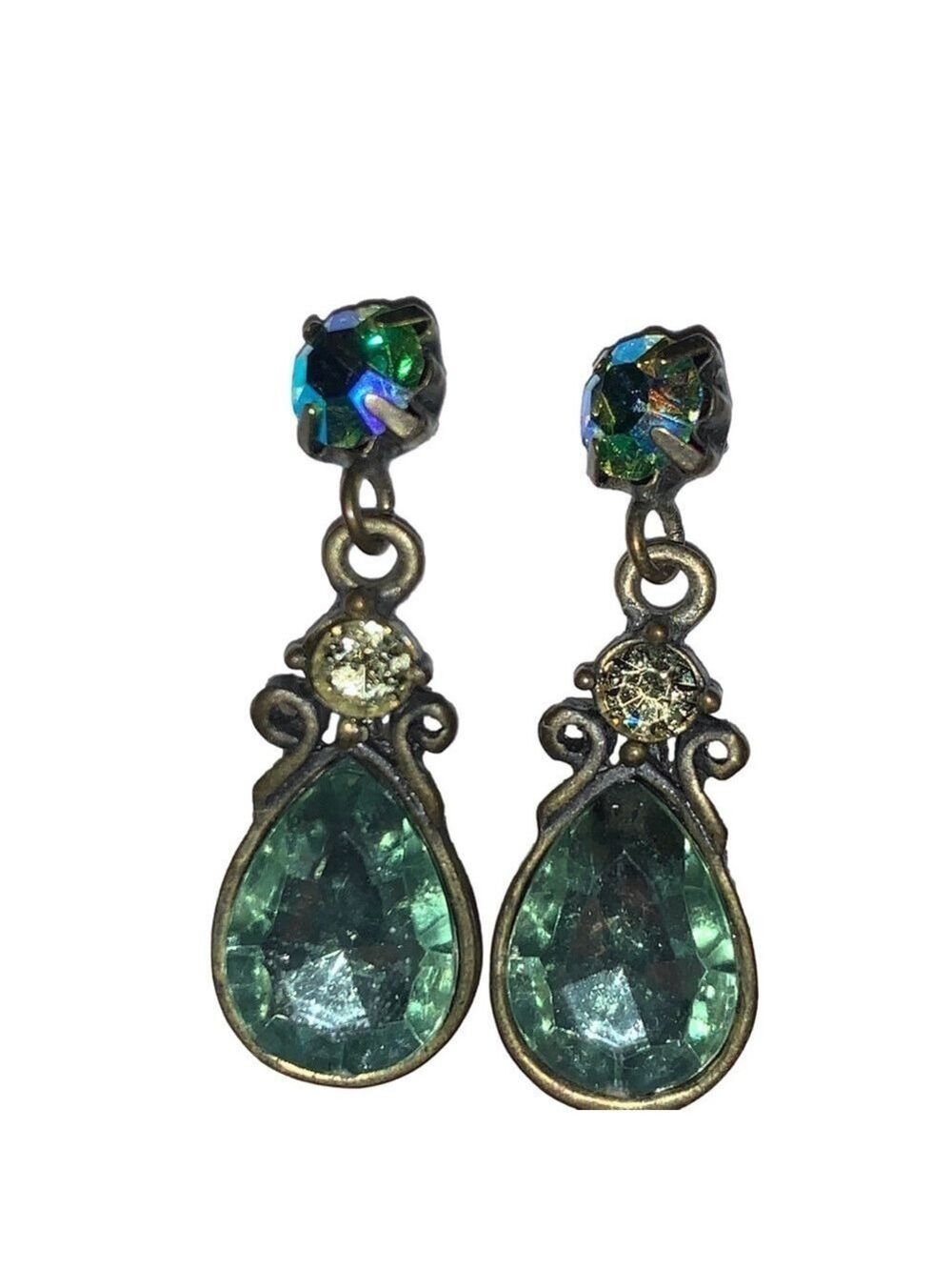 Green rhinestone dangly earrings